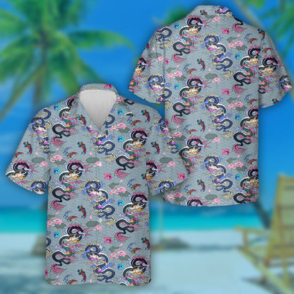 Beautiful Vintage Asian Dragon And Flowers Hawaiian Shirt, Hawaiian For Gift