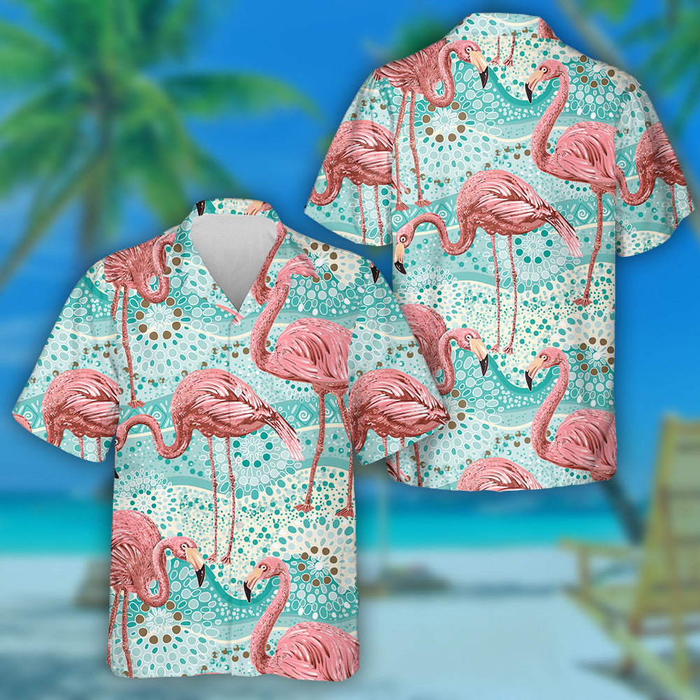 Flamingos And Tropical Plants On Vnitage Background Hawaiian Shirt, Hawaiian Shirt Gift, Christmas Gift
