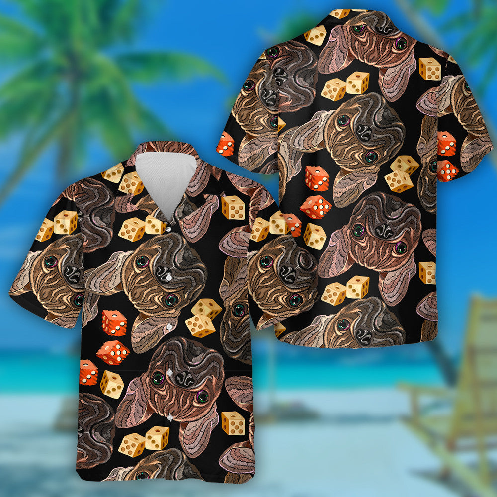 Embroidery French Bulldog And Dice Background Hawaiian Shirt,Hawaiian Shirt Gift, Christmas Gift