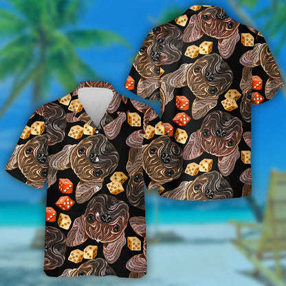 Embroidery French Bulldog And Dice Background Hawaiian Shirt,Hawaiian Shirt Gift, Christmas Gift
