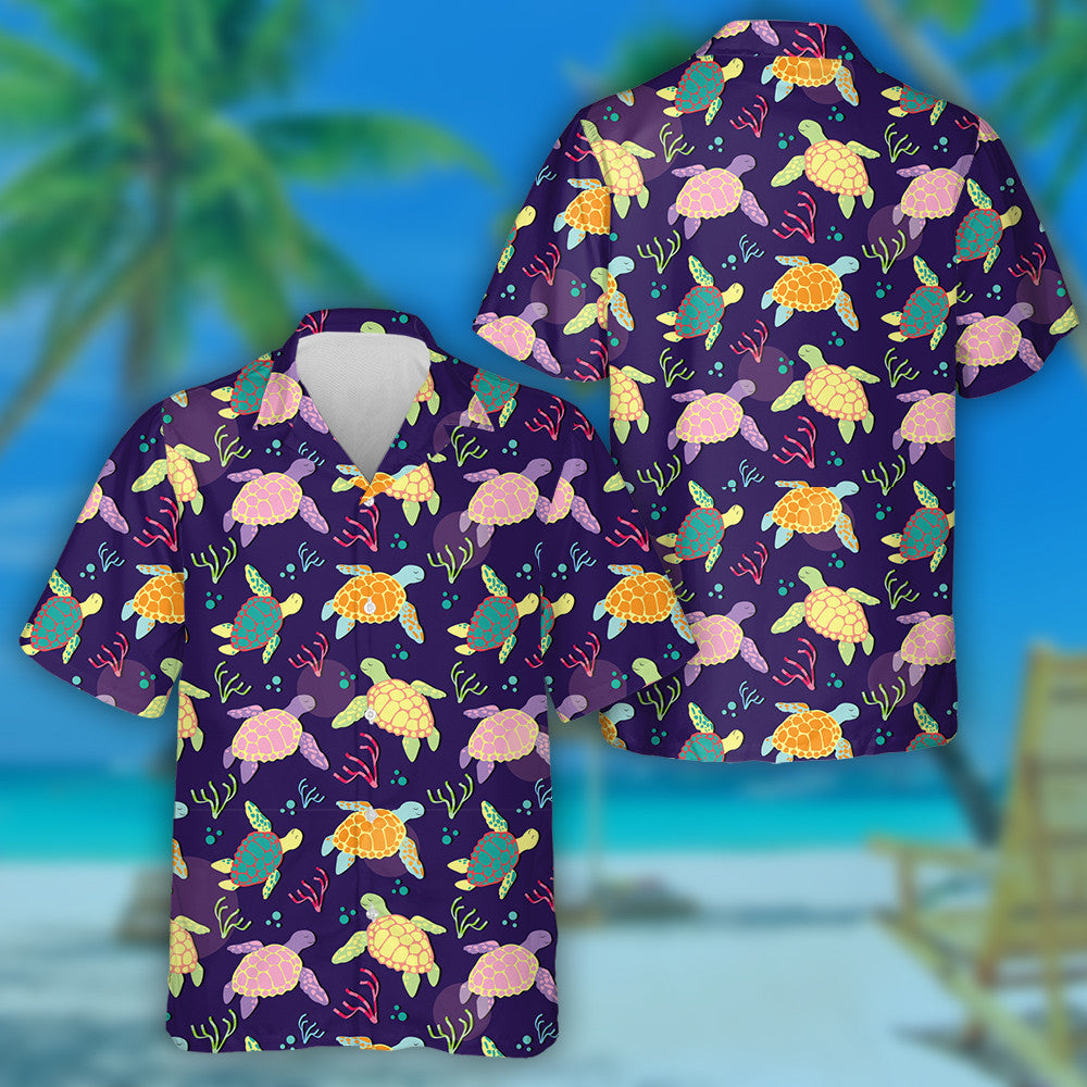 Colorful Style Sea Turtles And Algae Hawaiian Shirt,Hawaiian Shirt Gift, Christmas Gift
