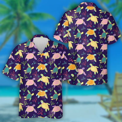 Colorful Style Sea Turtles And Algae Hawaiian Shirt,Hawaiian Shirt Gift, Christmas Gift