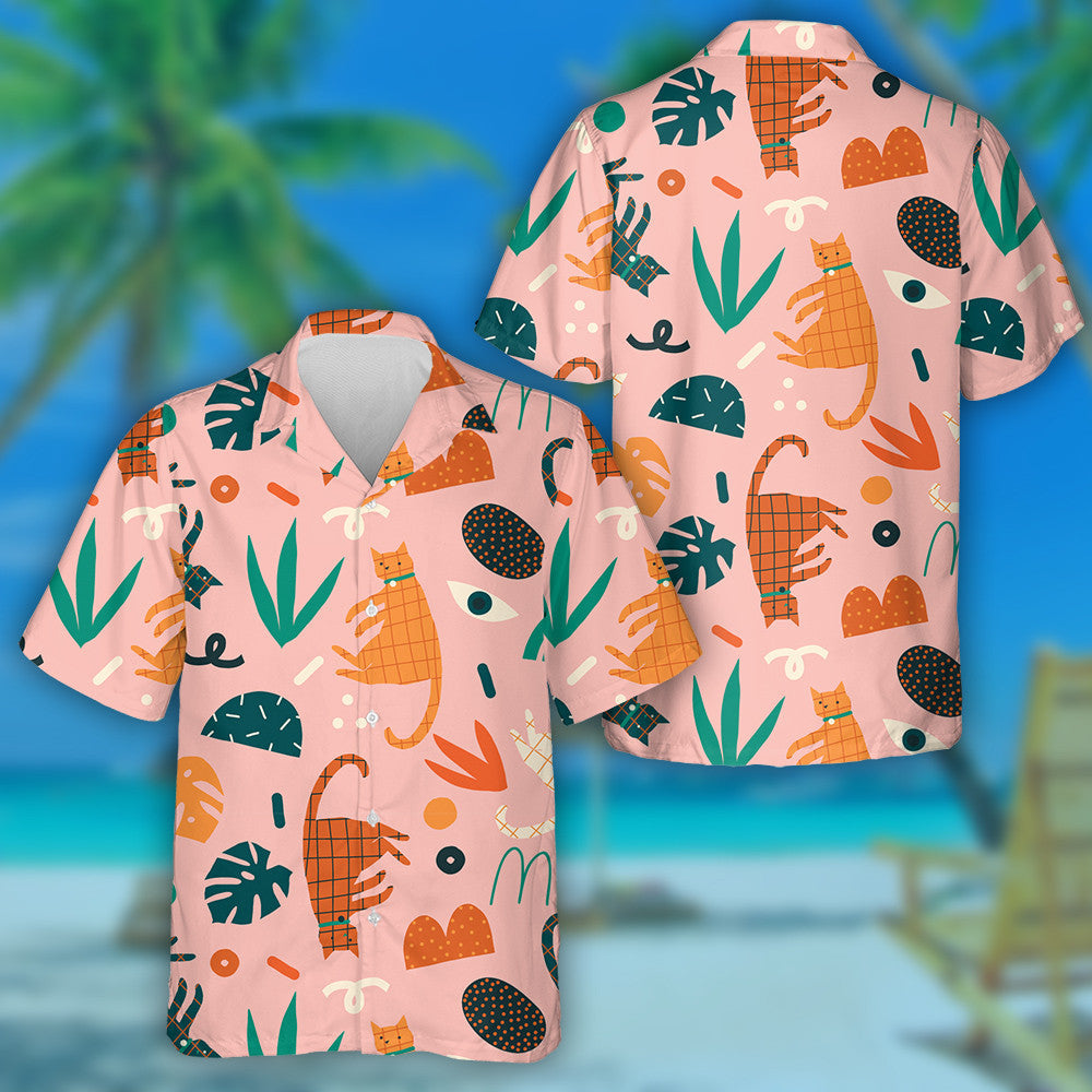 Funny Cats With Floral Elements Geometric Shapes Hawaiian Shirt, Hawaiian Shirt Gift, Christmas Gift