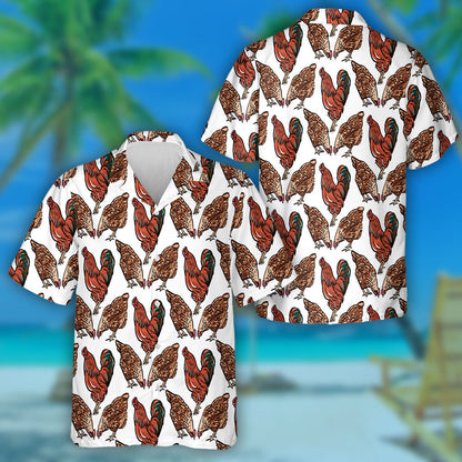 Rooster With Chickens On White Background Hawaiian Shirt,Hawaiian Shirt Gift, Christmas Gift