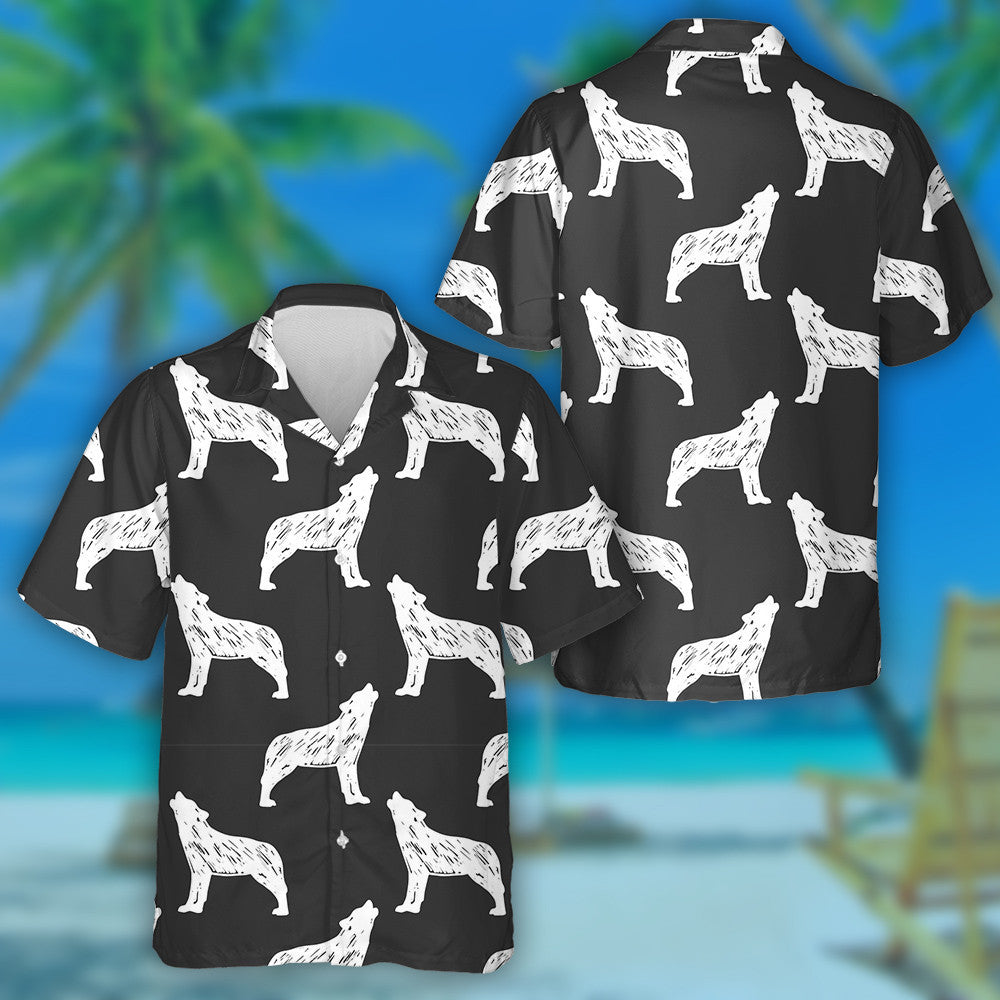 Ethnic White Wolf Silhouette In Vintage Style Hawaiian Shirt, Hawaiian Shirt Gift, Christmas Gift