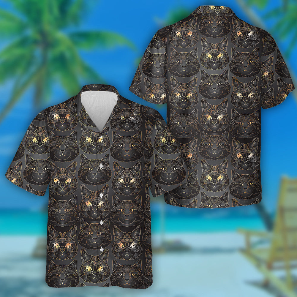 Cats Rose Gold Colors On Black Background Hawaiian Shirt, Hawaiian Shirt Gift, Christmas Gift