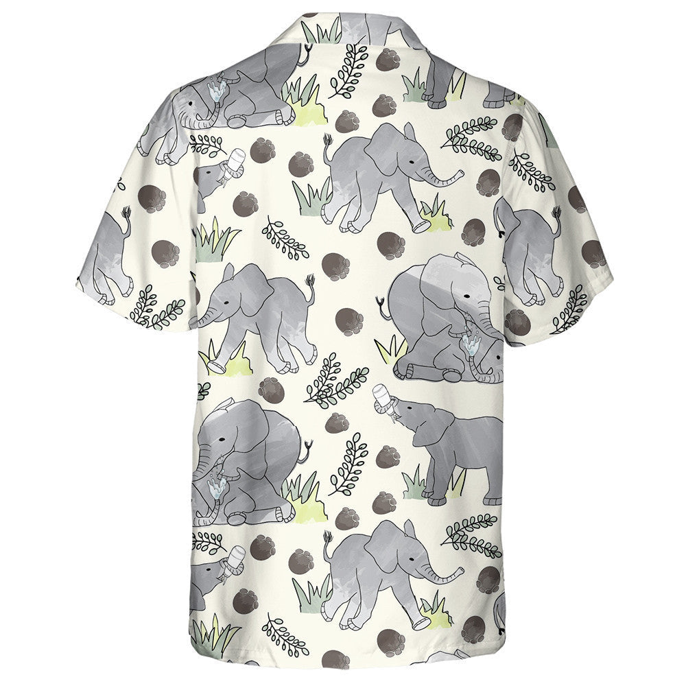 Young Playful Elephants With Footprint And Leaf Hawaiian Shirt,Hawaiian Shirt Gift, Christmas Gift