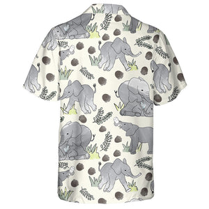 Young Playful Elephants With Footprint And Leaf Hawaiian Shirt,Hawaiian Shirt Gift, Christmas Gift