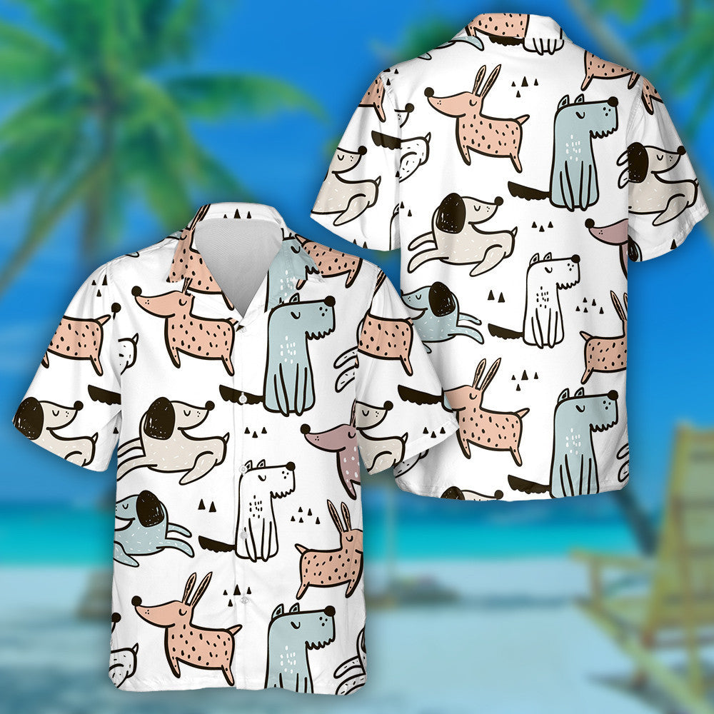 Modern Abstract With Hand Drawn Dogs Hawaiian Shirt,Hawaiian Shirt Gift, Christmas Gift