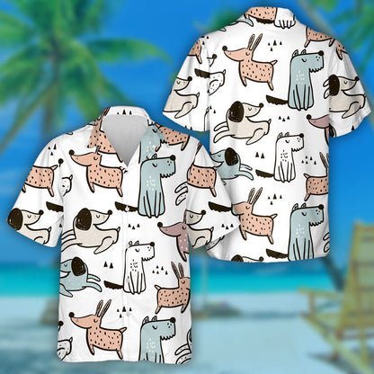Modern Abstract With Hand Drawn Dogs Hawaiian Shirt,Hawaiian Shirt Gift, Christmas Gift
