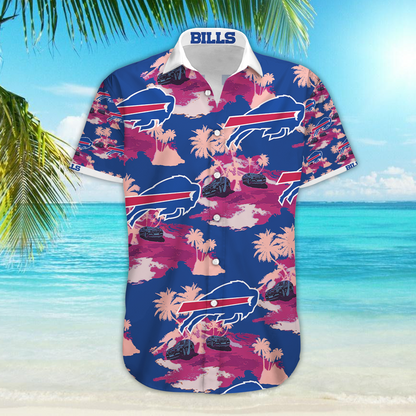 Buffalo Bills Hawaiian Button-Up Shirt,Hawaiian Shirt Gift, Christmas Gift