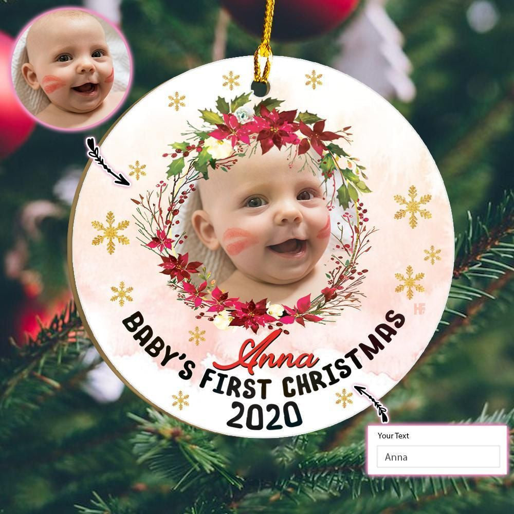 Baby's First Christmas Personalized Circle Custom Ornament, Christmas Ornament Gift, Christmas Gift, Christmas Decoration