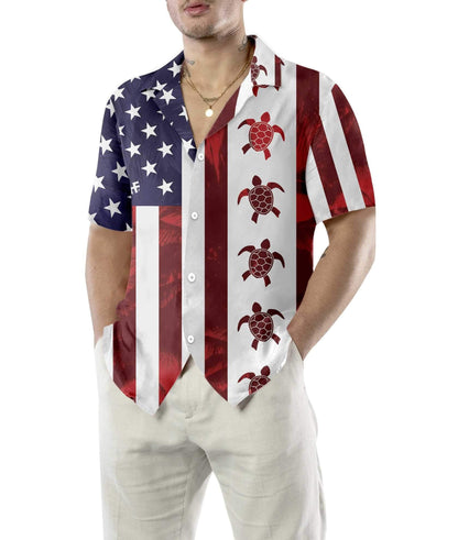 Red Stripes Turtle Flag American Design Hawaiian Shirt,Hawaiian Shirt Gift, Christmas Gift