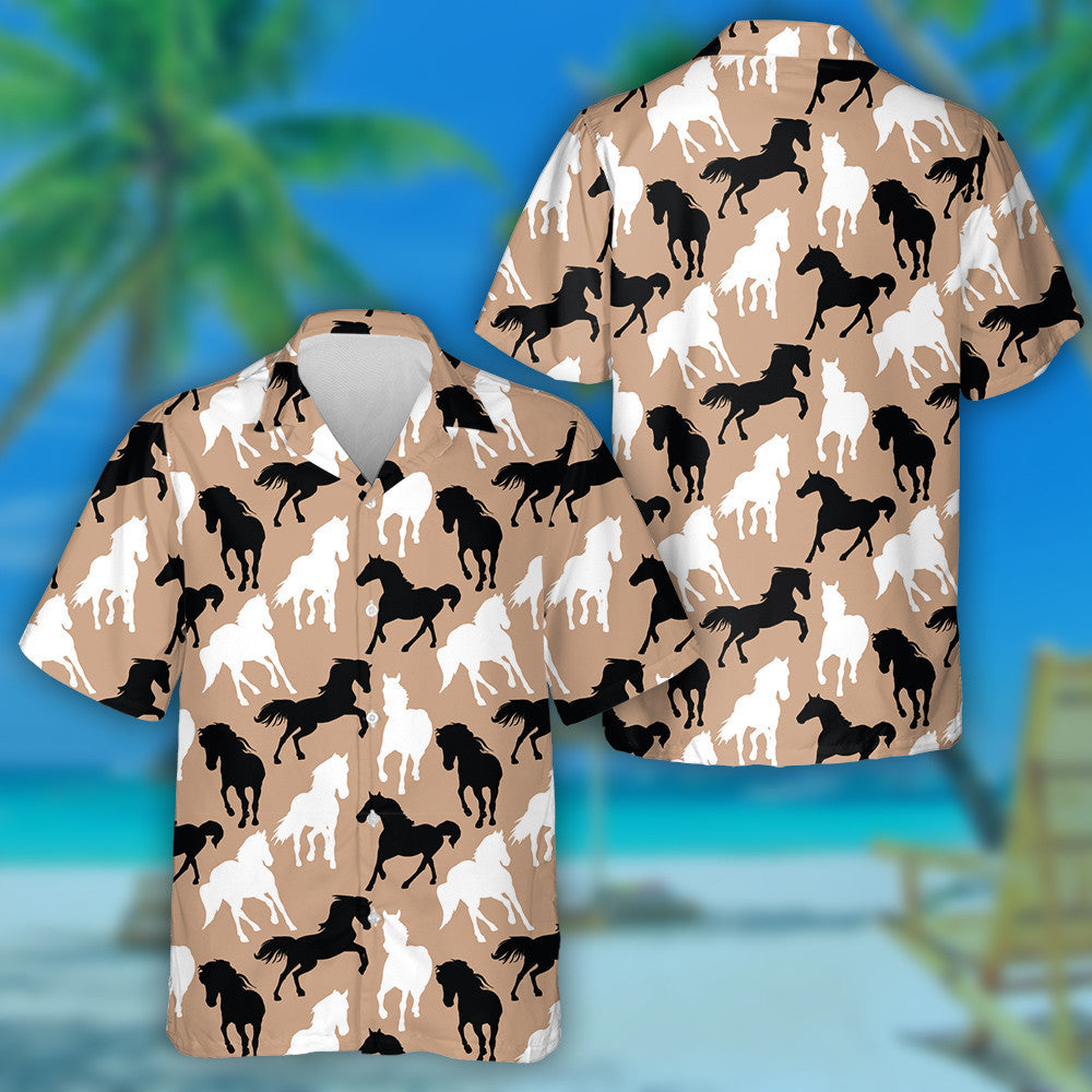 Silhouette Of Black And White Horses Hawaiian Shirt,Hawaiian Shirt Gift, Christmas Gift