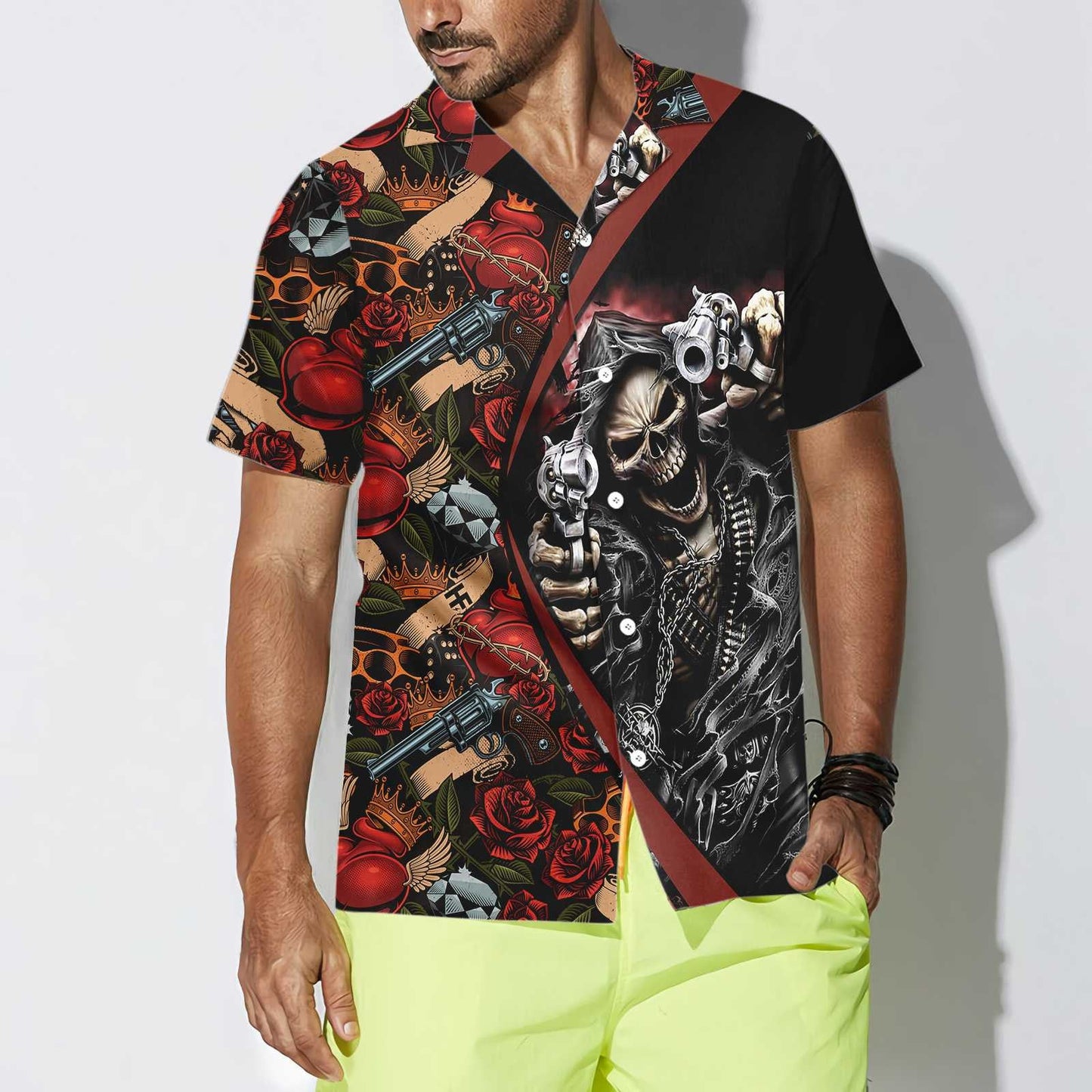 Weapon And Cool Gun Skull Design Hawaiian Shirt, Hwaiian For Gift