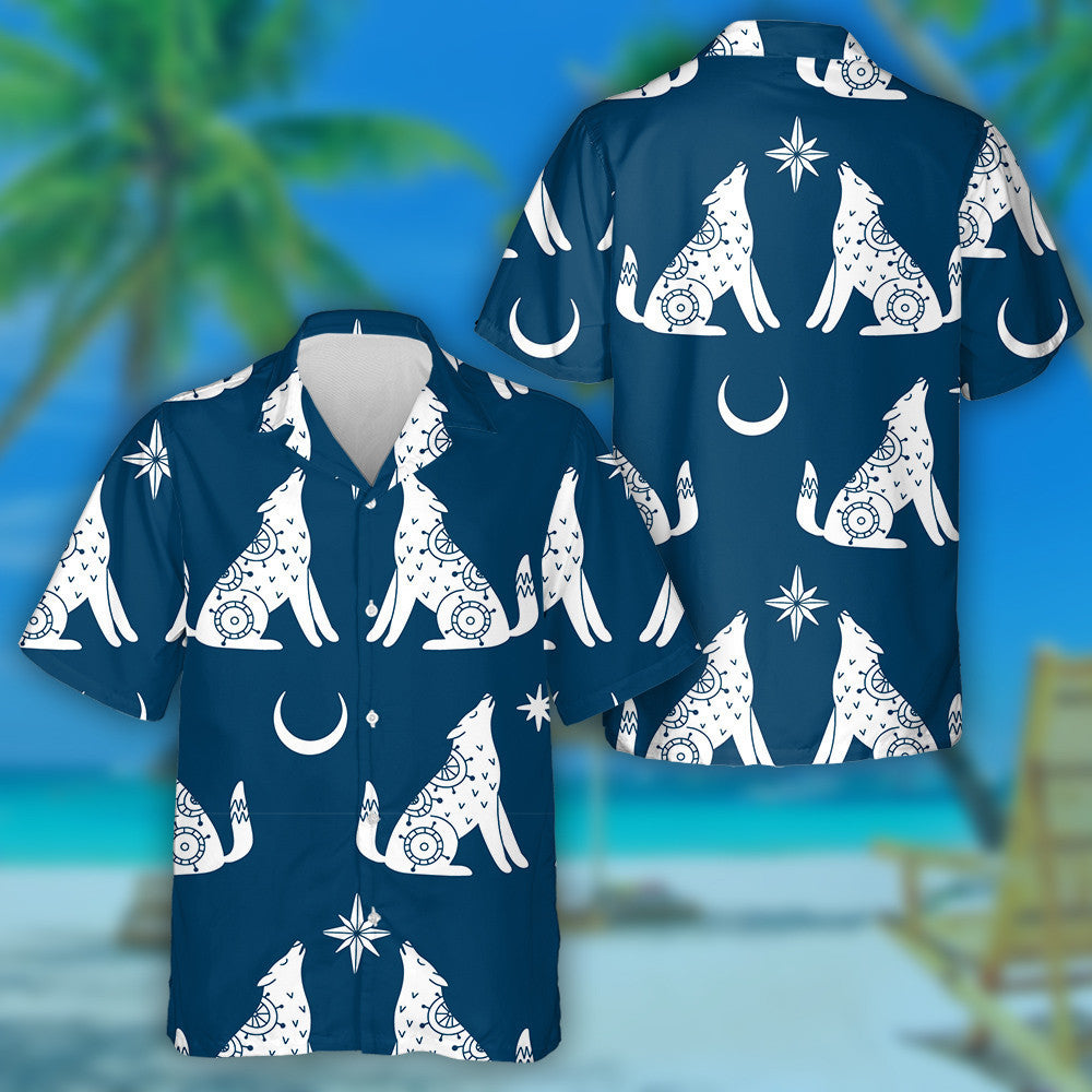 Mystic White Wolf Moon And Star Hawaiian Shirt,Hawaiian Shirt Gift, Christmas Gift