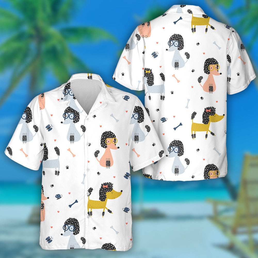 Poodles In Children Style On White Hawaiian Shirt, Hawaiian Shirt,Hawaiian Shirt Gift, Christmas Gift
