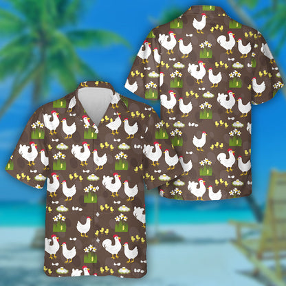 Chickens Hens And Roosters With Grass Flower Hawaiian Shirt, Hawaiian Shirt Gift, Christmas Gift