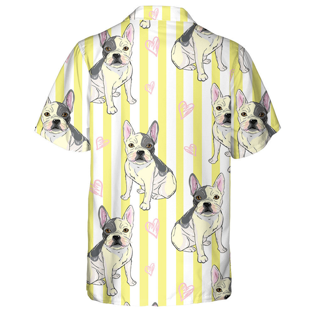 Hand Draw Bulldog Heart On Yellow Stripe Hawaiian Shirt, Hawaiian Shirt Gift, Christmas Gift