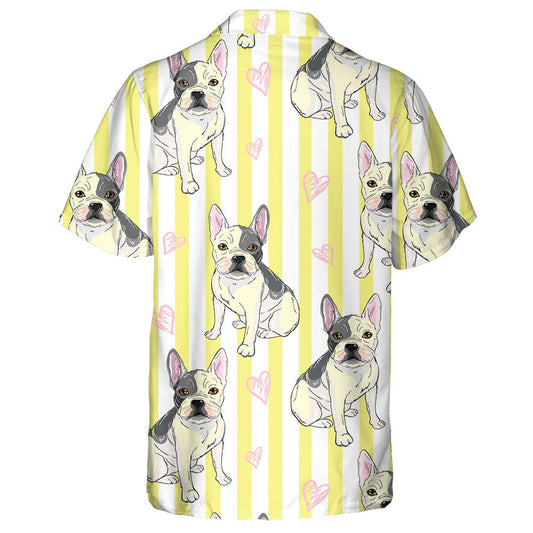 Hand Draw Bulldog Heart On Yellow Stripe Hawaiian Shirt, Hawaiian Shirt Gift, Christmas Gift