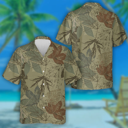 Antique Dark Green Fall Leaf Roots Camo Pattern Hawaiian Shirt, Hawaiian Shirt Gift, Christmas Gift
