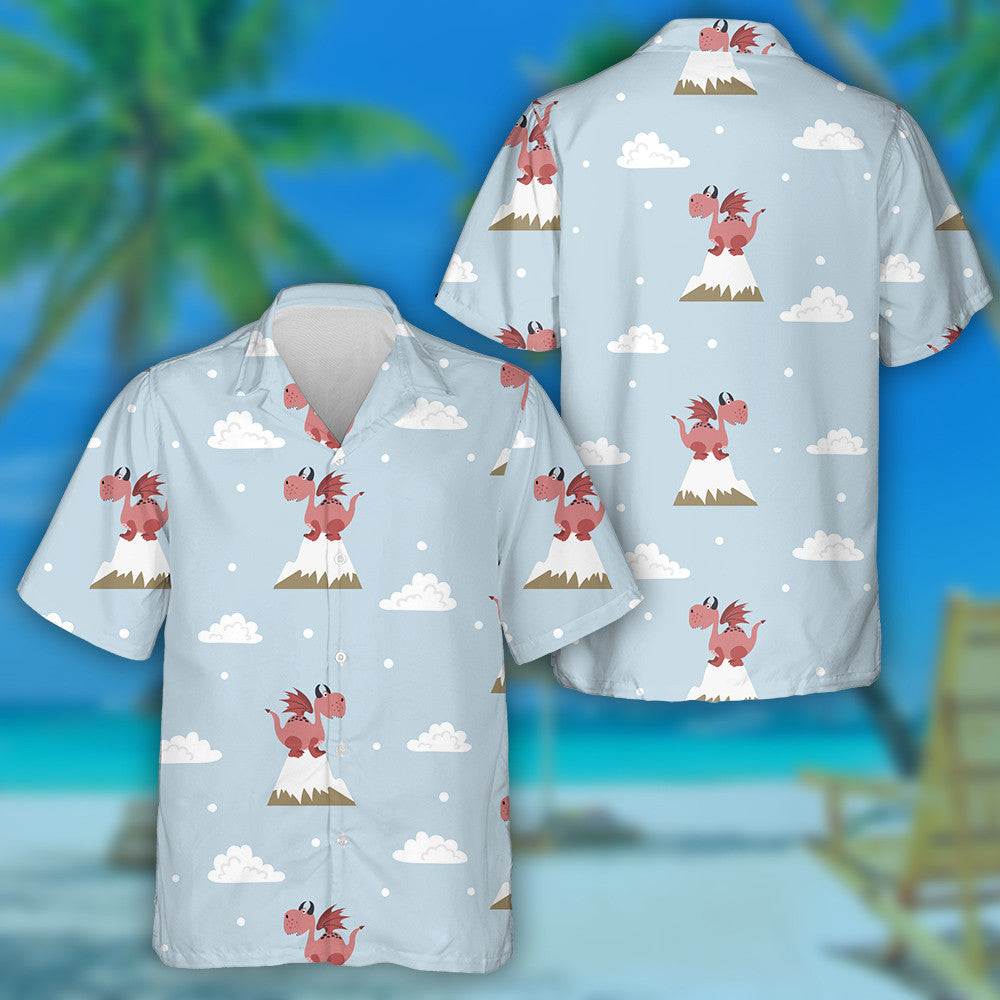 Little Cartoon Dragon On Snow Mountain Hawaiian Shirt, Hawaiian For Gift