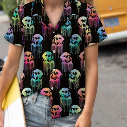 Scary Skull Colorful Painting Pattern Hawaiian Shirt,Hawaiian Shirt Gift, Christmas Gift