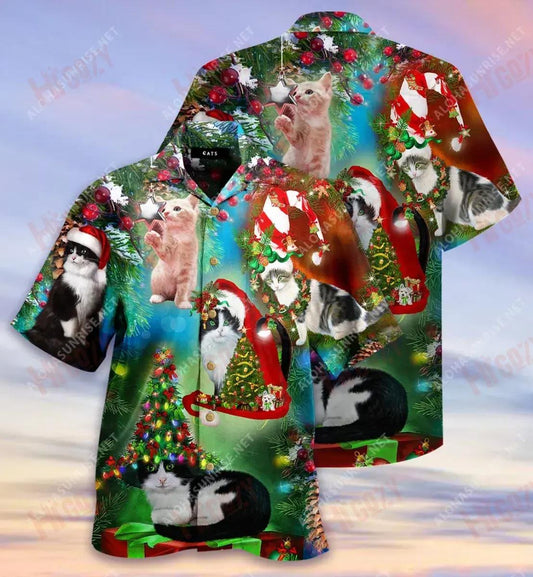 Trust A Man Who Likes Cats Christmas Short Hawaiian Shirt Vacation Aloha Shirt Custom Hawaiian Shirts Hawaiian Shirts For Men, Hawaiian Shirt Gift, Christmas Gift