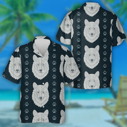 Face Of Wild Gray Wolf And Traces Hawaiian Shirt, Hawaiian Shirt Gift, Christmas Gift