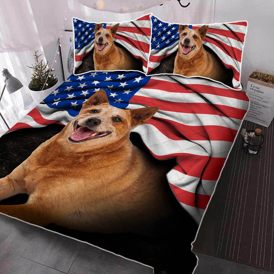 Australian Cattle Dog. Red Heeler American Patriot Quilt Bedding Set Bedroom Set Bedlinen,Bedding Christmas Gift,Bedding Set Christmas