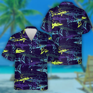 Abstract Scary Shark Under Deep Blue Ocean Design Hawaiian Shirt, Hawaiian Shirt Gift, Christmas Gift