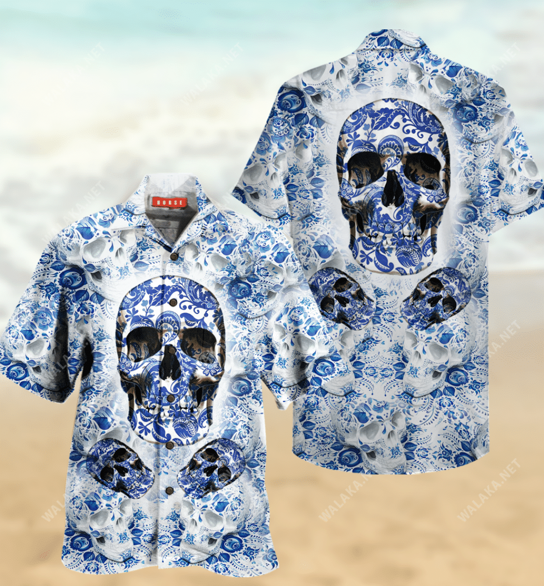 Blue Skull Unisex Hawaiian Shirt,Hawaiian Shirt Gift, Christmas Gift