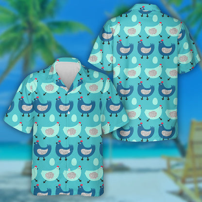 Funt Blue And Mint Chicken With Egg Hawaiian Shirt, Hawaiian Shirt Gift, Christmas Gift