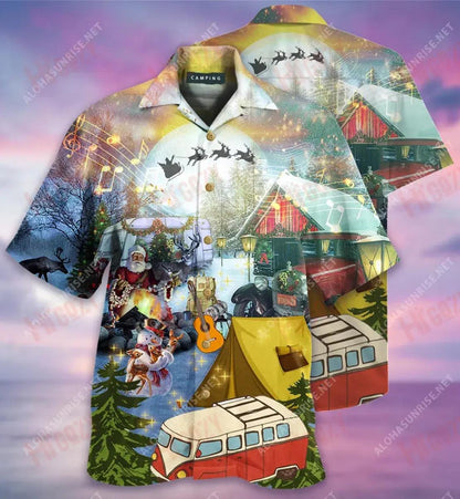 Camping At Christmas Short Hawaiian Shirt Hobbies Tropical Shirts Hawaiian Crazy Shirts Crazy Shirts Hawaii_ Hawaiian Shirts -Hawaiian Shirt Gift, Christmas Gift