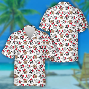 Christmas French Bulldog Paw And Santa Claus Hat Hawaiian Shirt, Hawaiian Shirt Gift, Christmas Gift