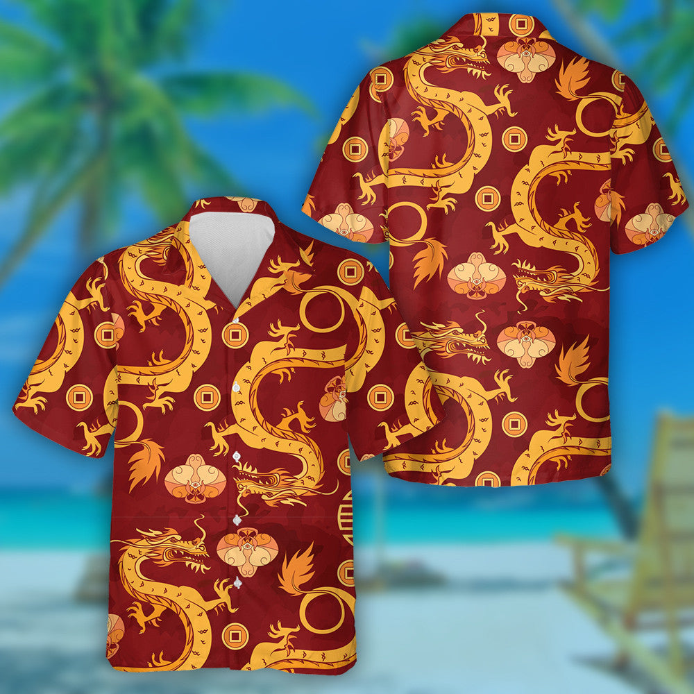 Dragain Óir Agus Magairlíní Léine Haváí Ornáid Síneach, Bronntanas Léine Haváí, Bronntanas Nollag