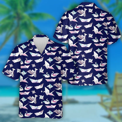 Hand Drawn Origami Cranes And Dragons Hawaiian Shirt, Hawaiian For Gift