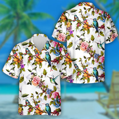 Humming Bird With Beautiful Rose And Peony Hawaiian Shirt, Hawaiian Shirt Gift, Christmas Gift