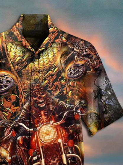 Skull Biker Fire Nice Ornamental Hawaiian Shirt,Hawaiian Shirt Gift, Christmas Gift