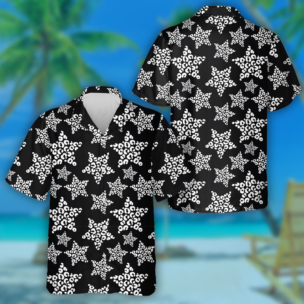 Black And White Stars In Leopard Spots Hawaiian Shirt, Hawaiian Shirt Gift, Christmas Gift