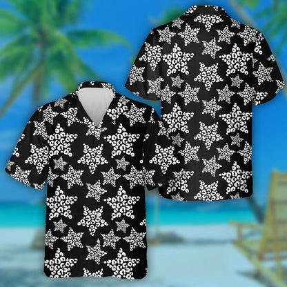 Black And White Stars In Leopard Spots Hawaiian Shirt, Hawaiian Shirt Gift, Christmas Gift