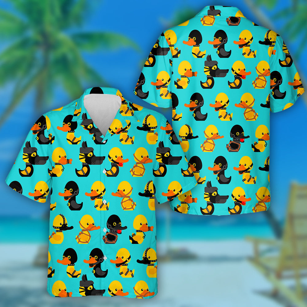 Rubber Duck In Black Suit Texture Hawaiian Shirt,Hawaiian Shirt Gift, Christmas Gift