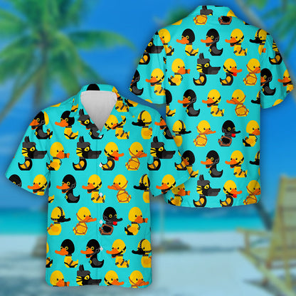 Rubber Duck In Black Suit Texture Hawaiian Shirt,Hawaiian Shirt Gift, Christmas Gift