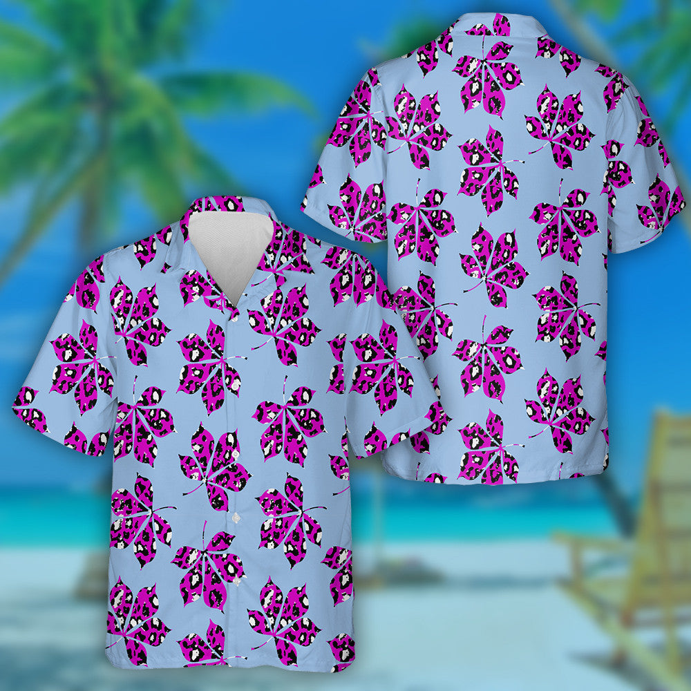 Liopard Fiáin na hAfraice Le Duilleoga Maple Bándearg Léine Haváís, Bronntanas Léine Haváís, Bronntanas Nollag