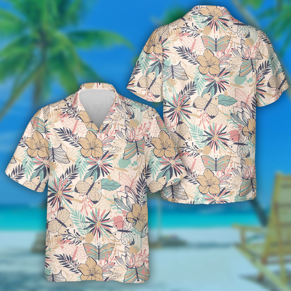 Téama Pretty Mystical Féileacán Agus Bláthanna Stíl Retro Léine Haváís, Bronntanas Léine Haváís, Bronntanas Nollag