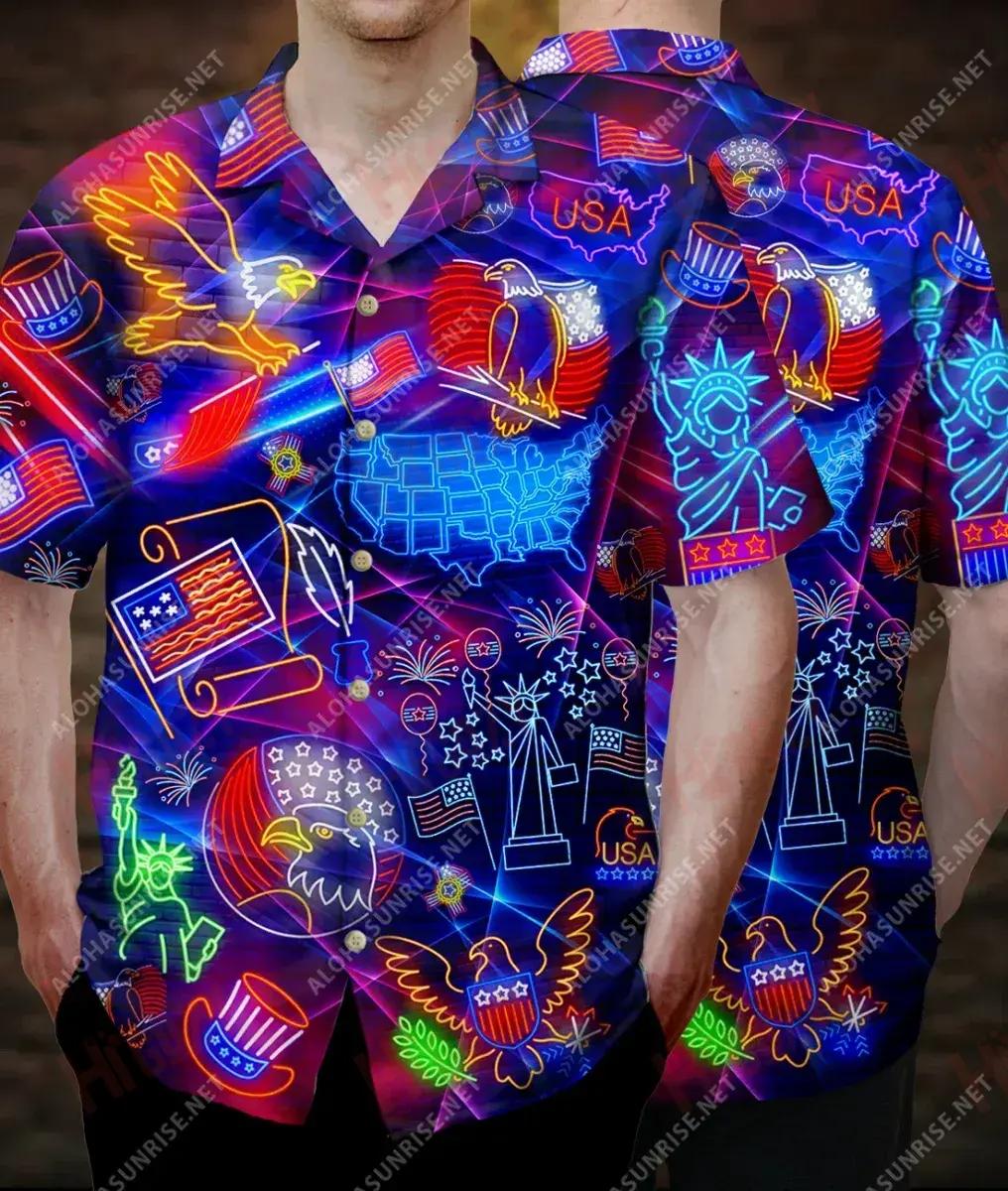 Lá Saoirse 4 Iúil Shona duit Léine Gearr Muinchille Unisex Caitheamh aimsire Léinte Haváíais Oirbheartaíochta Léine Haváís Patrún Léine Haváíais, Bronntanas Léine Haváís, Bronntanas Nollag