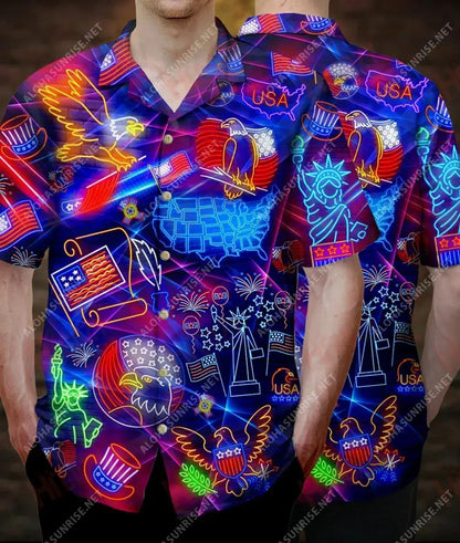 Lá Saoirse 4 Iúil Shona duit Léine Gearr Muinchille Unisex Caitheamh aimsire Léinte Haváíais Oirbheartaíochta Léine Haváís Patrún Léine Haváíais, Bronntanas Léine Haváís, Bronntanas Nollag