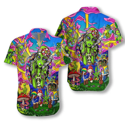 Hippie Alien Colorful Design Impressive Pattern Hawaiian Shirt,Hawaiian Shirt Gift, Christmas Gift
