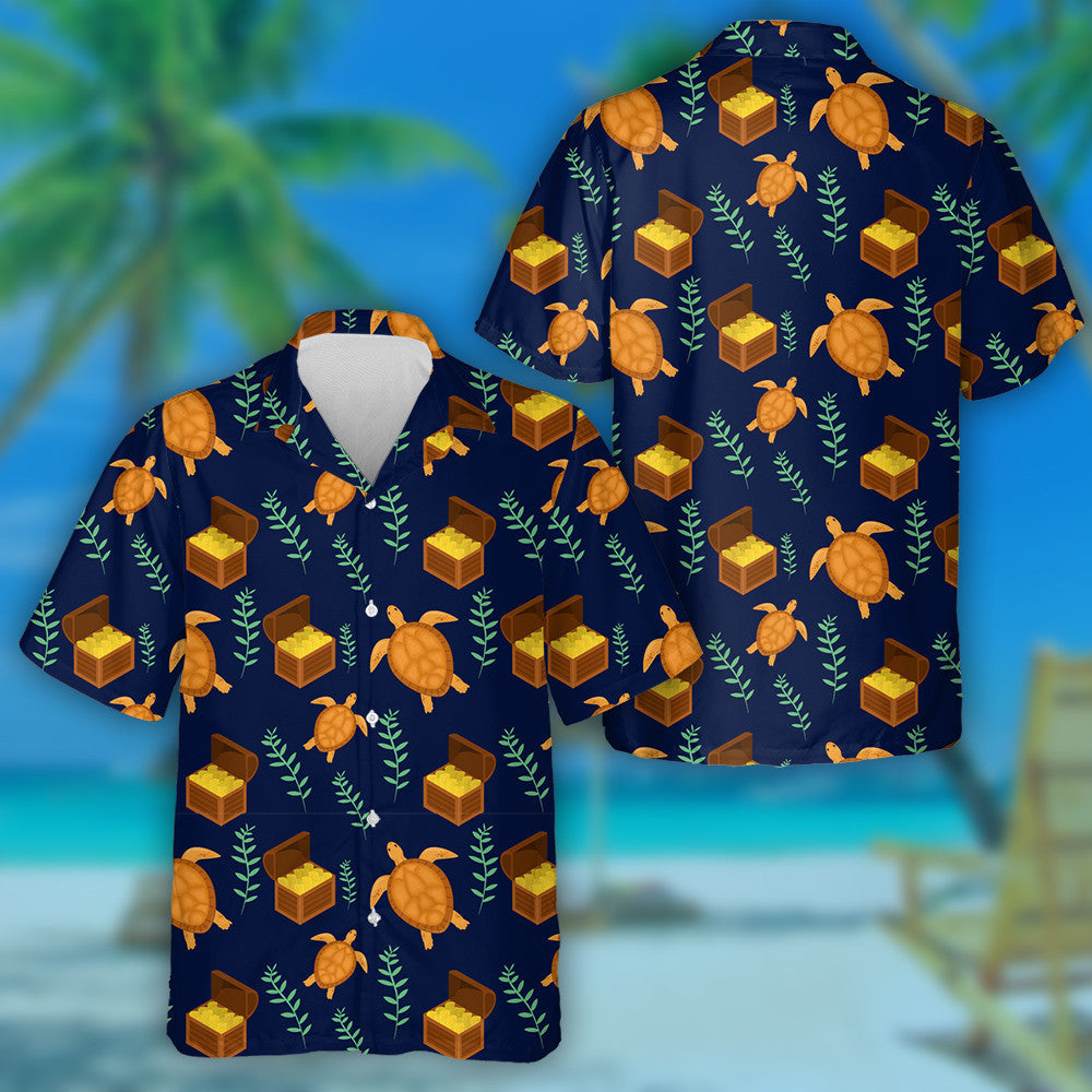 Turtar Mara Agus Ciste Taisce ar Chúlra Dorcha Gorm Léine Haváí, Bronntanas Léine Haváíais, Bronntanas Nollag