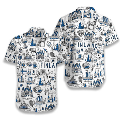 Dearadh Dubhghorm Agus Bán Léine Haváís Is breá liom an Fhionlainn Doodle, Bronntanas Léine Haváíais, Bronntanas Nollag